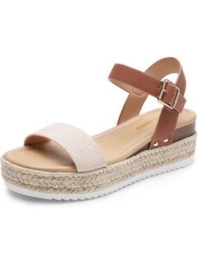 Women's Espadrille Platform Wedge Sandals Beige Tan Ankle Strap Dressy Sandals